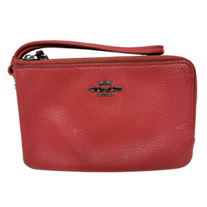 Coach Women's Red Double-Zip Wristlet Pebbled Leather Wallet Pre-owned Condition